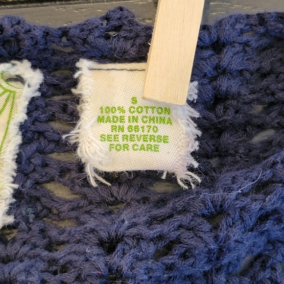 ANTHROPOLOGIE SPARROW SZ S Blue & Ivory Striped Cardigan Sweater Crochet Trim - Picture 7 of 10